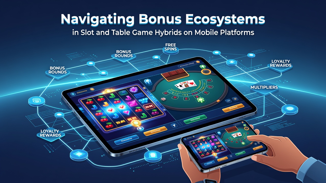Spieler analysiert Bonus-Optionen in einem Hybrid-Spiel auf Tablet